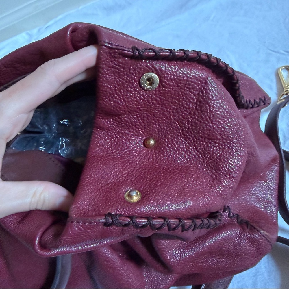 MCM Burgundy Maroon Leather Two Way Satchel Bag Leather Colon Hobo Medium - Picture 9 of 10